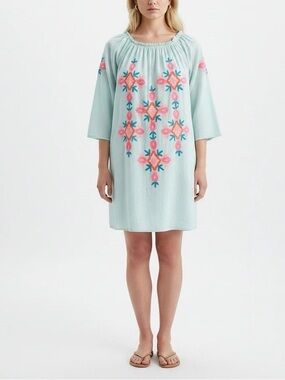 Shoreline Green & Pink Floral Embroidered Dress